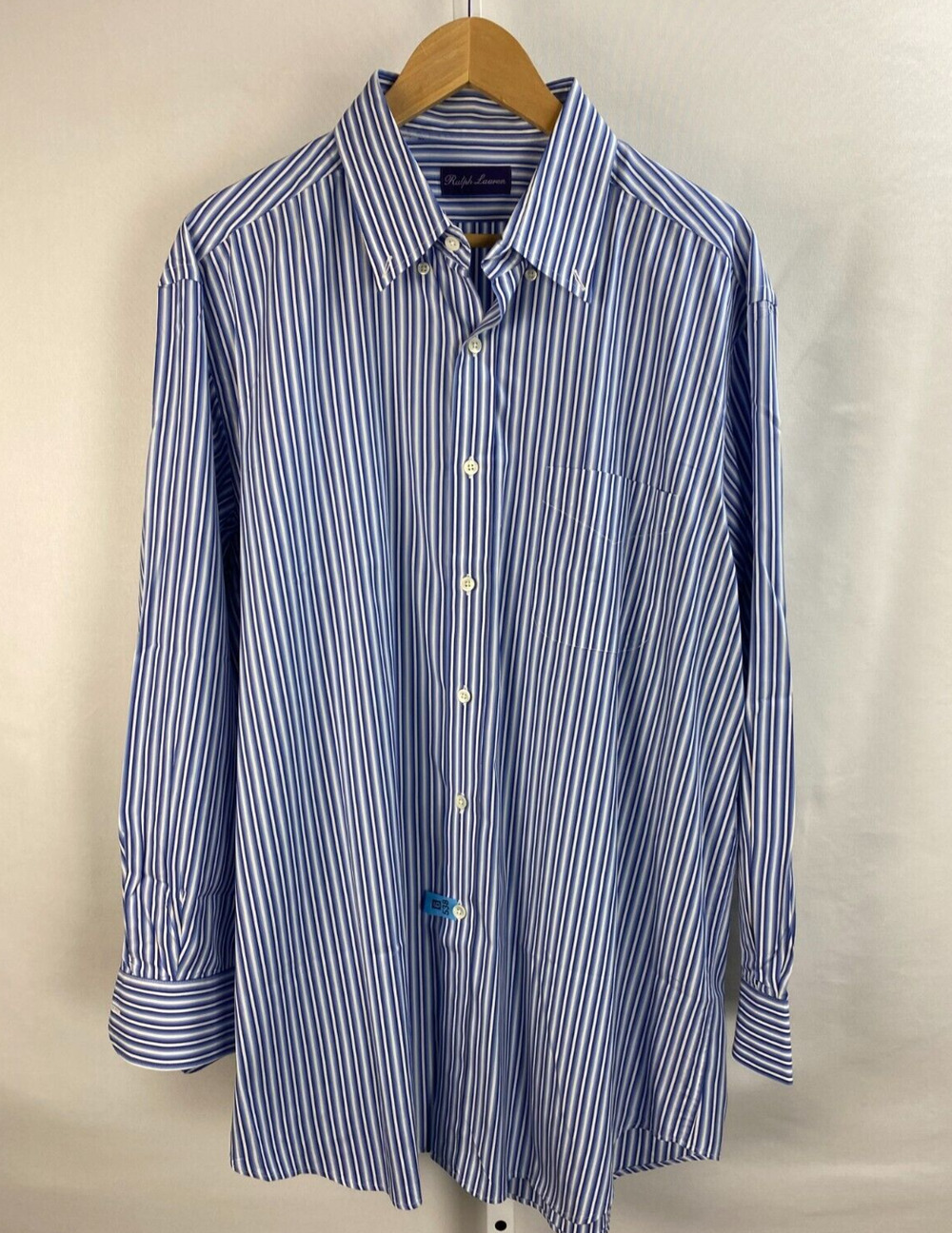 Ralph Lauren Purple Label Men’s Cotton Dress Shirt Blue White Stripe Italy XL
